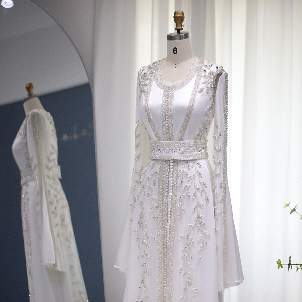 Luxury Beaded Ivory Long Sleeves Evening Dresses SS439