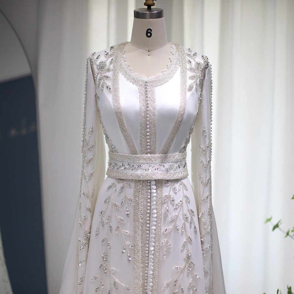 Luxury Beaded Ivory Long Sleeves Evening Dresses SS439