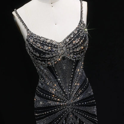 Luxury Beaded Mermaid with Spaghetti Strap Evening Dress SS020