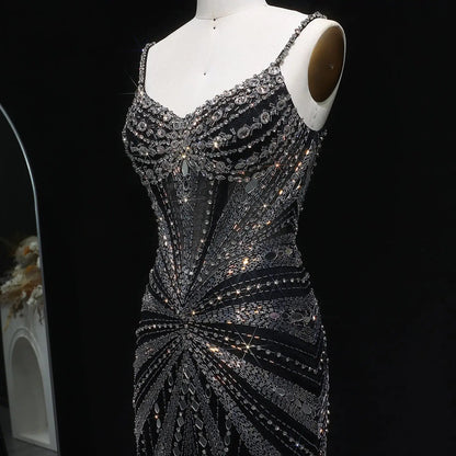 Luxury Beaded Mermaid with Spaghetti Strap Evening Dress SS020