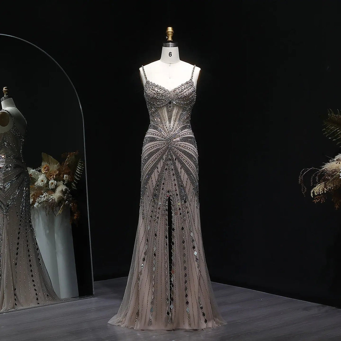 Luxury Beaded Mermaid with Spaghetti Strap Evening Dress SS020