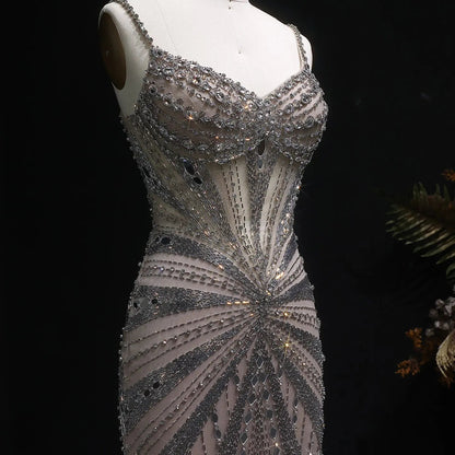 Luxury Beaded Mermaid with Spaghetti Strap Evening Dress SS020