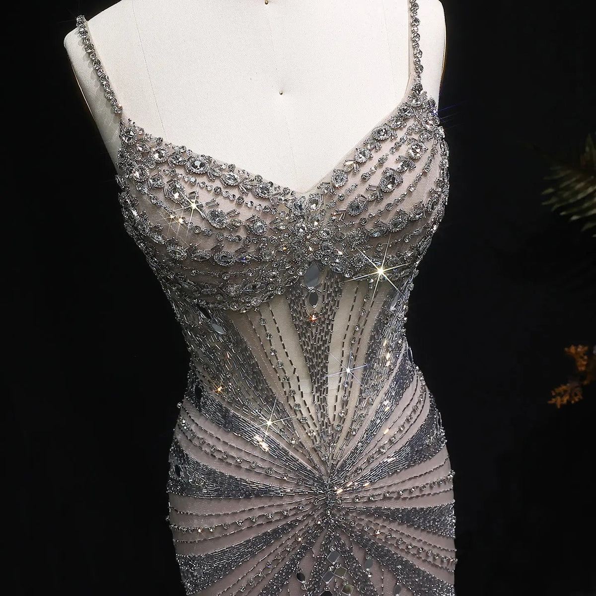 Luxury Beaded Mermaid with Spaghetti Strap Evening Dress SS020
