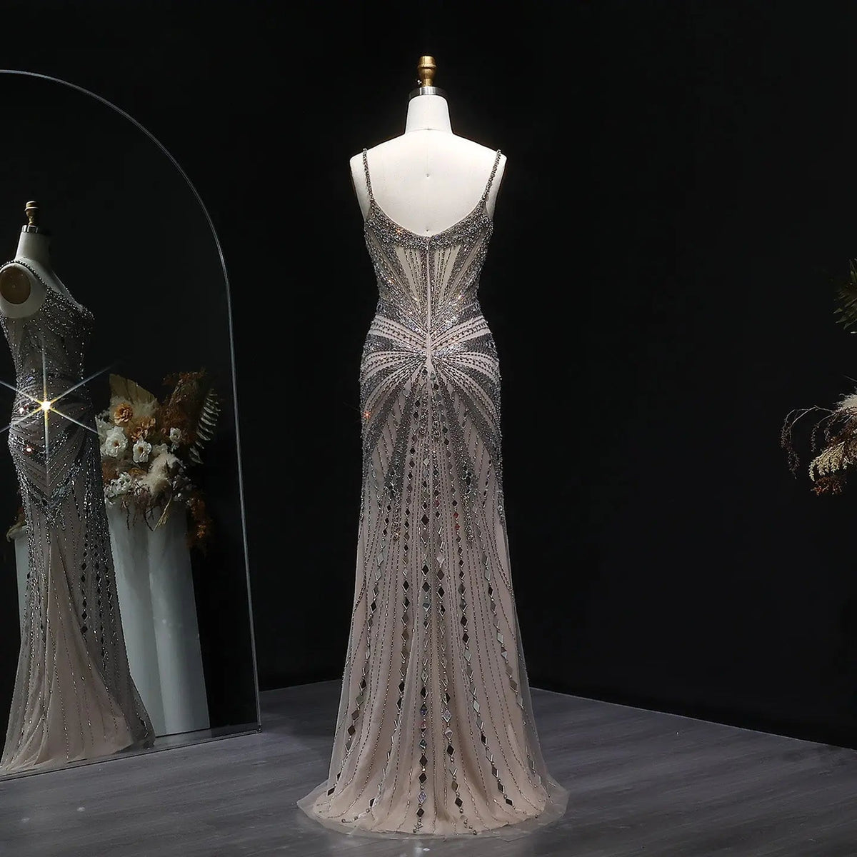 Luxury Beaded Mermaid with Spaghetti Strap Evening Dress SS020