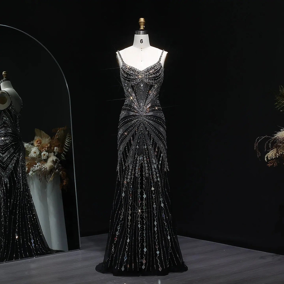 Luxury Beaded Mermaid with Spaghetti Strap Evening Dress SS020