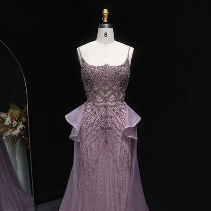 Luxury Champagne Mermaid Evening Dress with Overskirt SS026