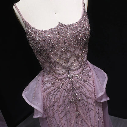 Luxury Champagne Mermaid Evening Dress with Overskirt SS026