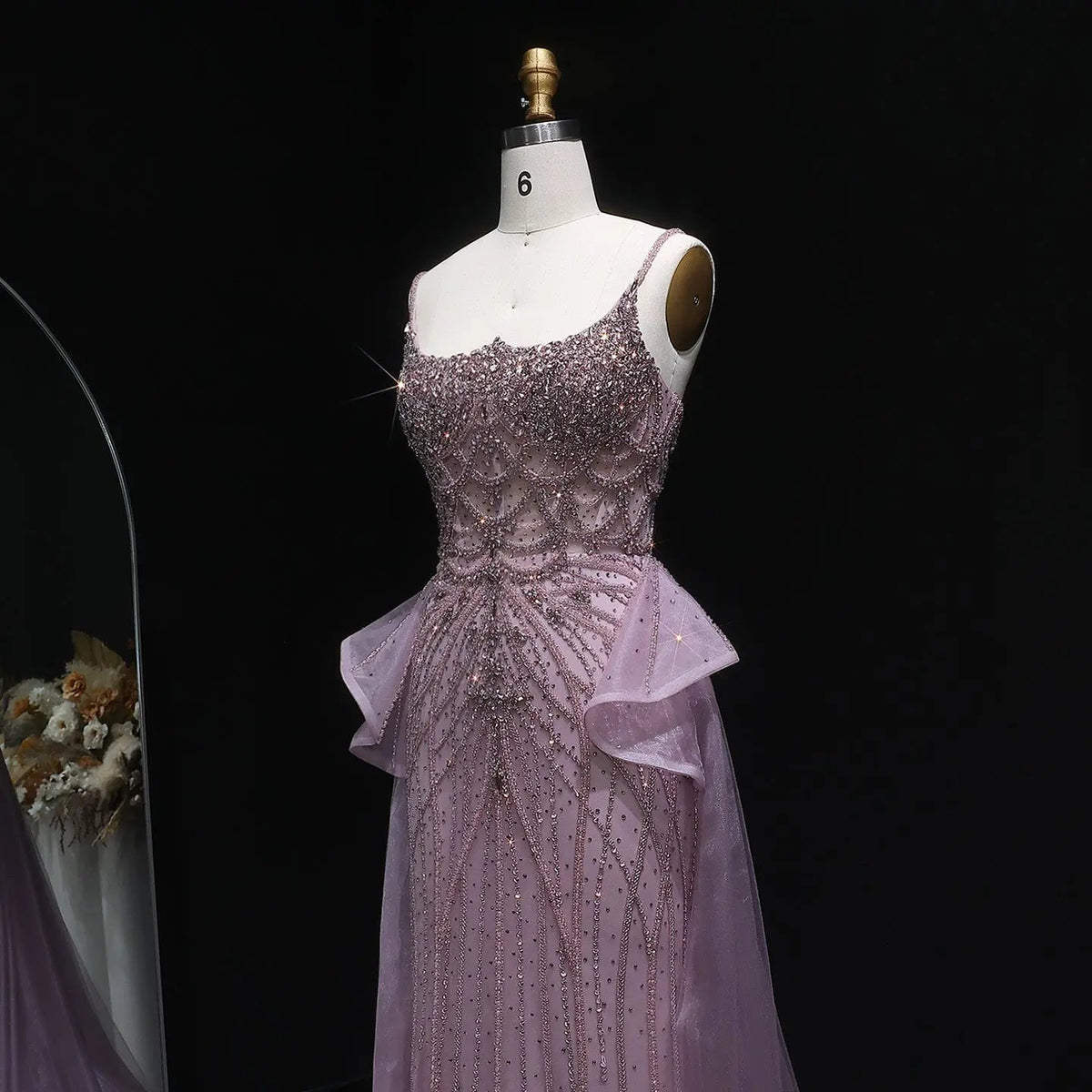 Luxury Champagne Mermaid Evening Dress with Overskirt SS026