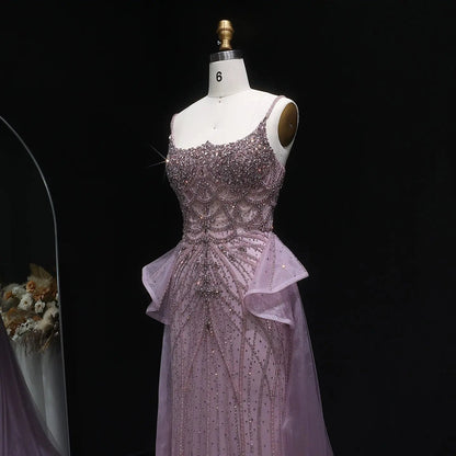 Luxury Champagne Mermaid Evening Dress with Overskirt SS026