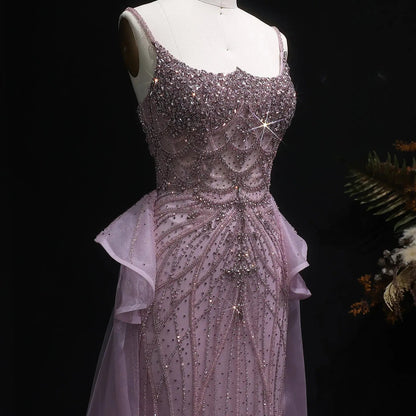 Luxury Champagne Mermaid Evening Dress with Overskirt SS026