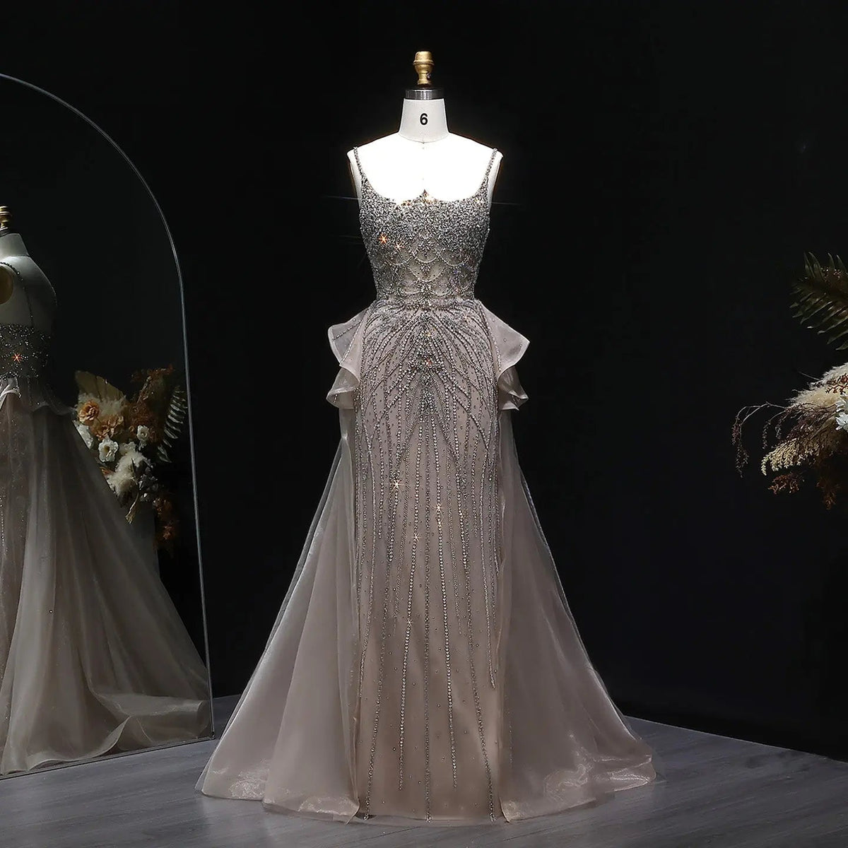 Luxury Champagne Mermaid Evening Dress with Overskirt SS026