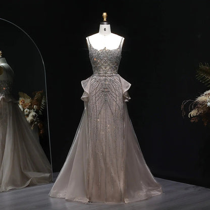 Luxury Champagne Mermaid Evening Dress with Overskirt SS026