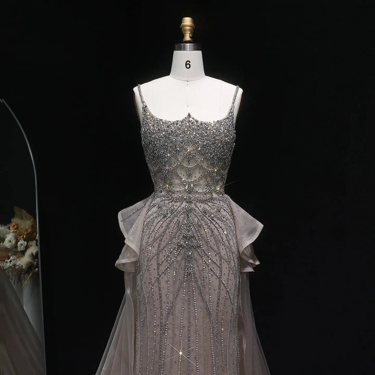 Luxury Champagne Mermaid Evening Dress with Overskirt SS026