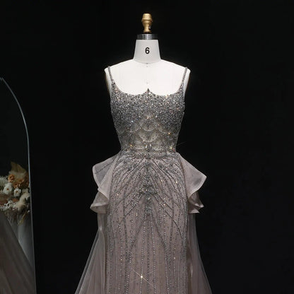Luxury Champagne Mermaid Evening Dress with Overskirt SS026