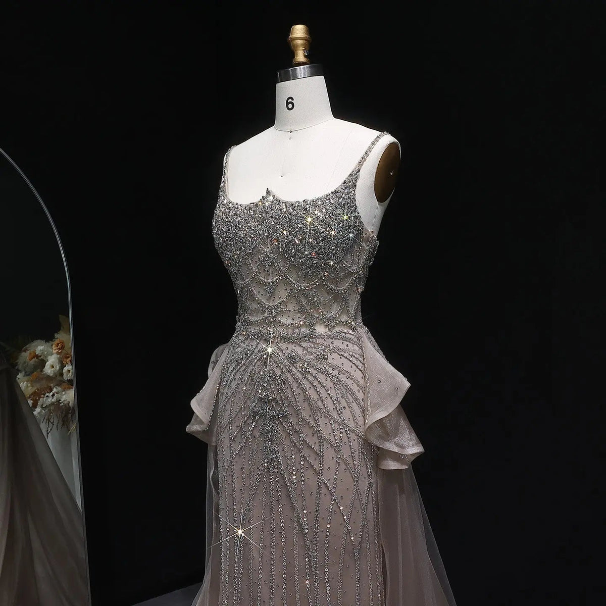 Luxury Champagne Mermaid Evening Dress with Overskirt SS026