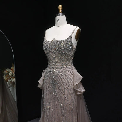 Luxury Champagne Mermaid Evening Dress with Overskirt SS026