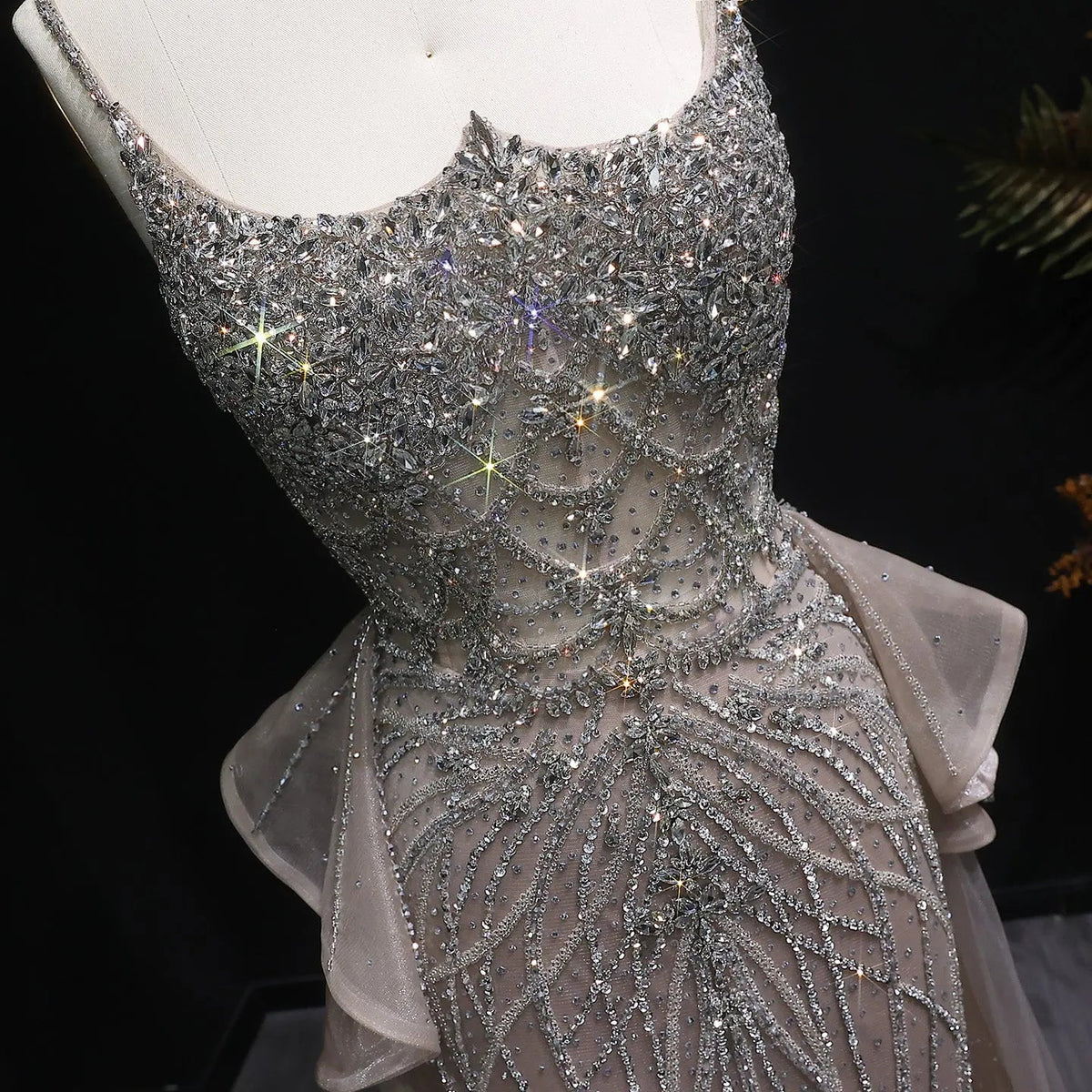 Luxury Champagne Mermaid Evening Dress with Overskirt SS026