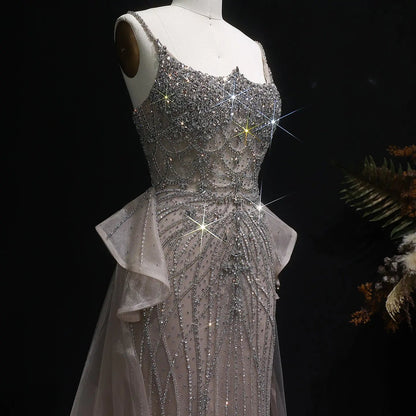 Luxury Champagne Mermaid Evening Dress with Overskirt SS026