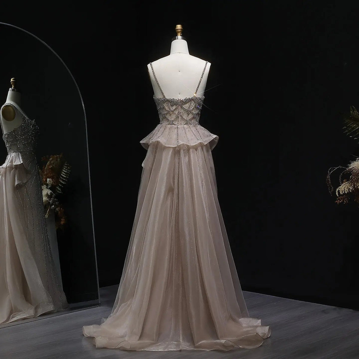 Luxury Champagne Mermaid Evening Dress with Overskirt SS026