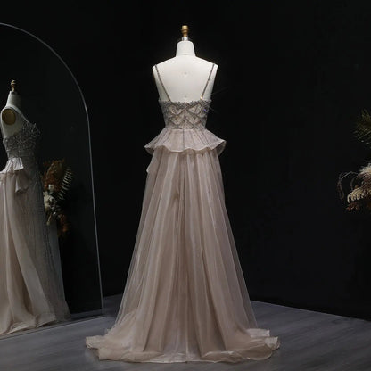 Luxury Champagne Mermaid Evening Dress with Overskirt SS026