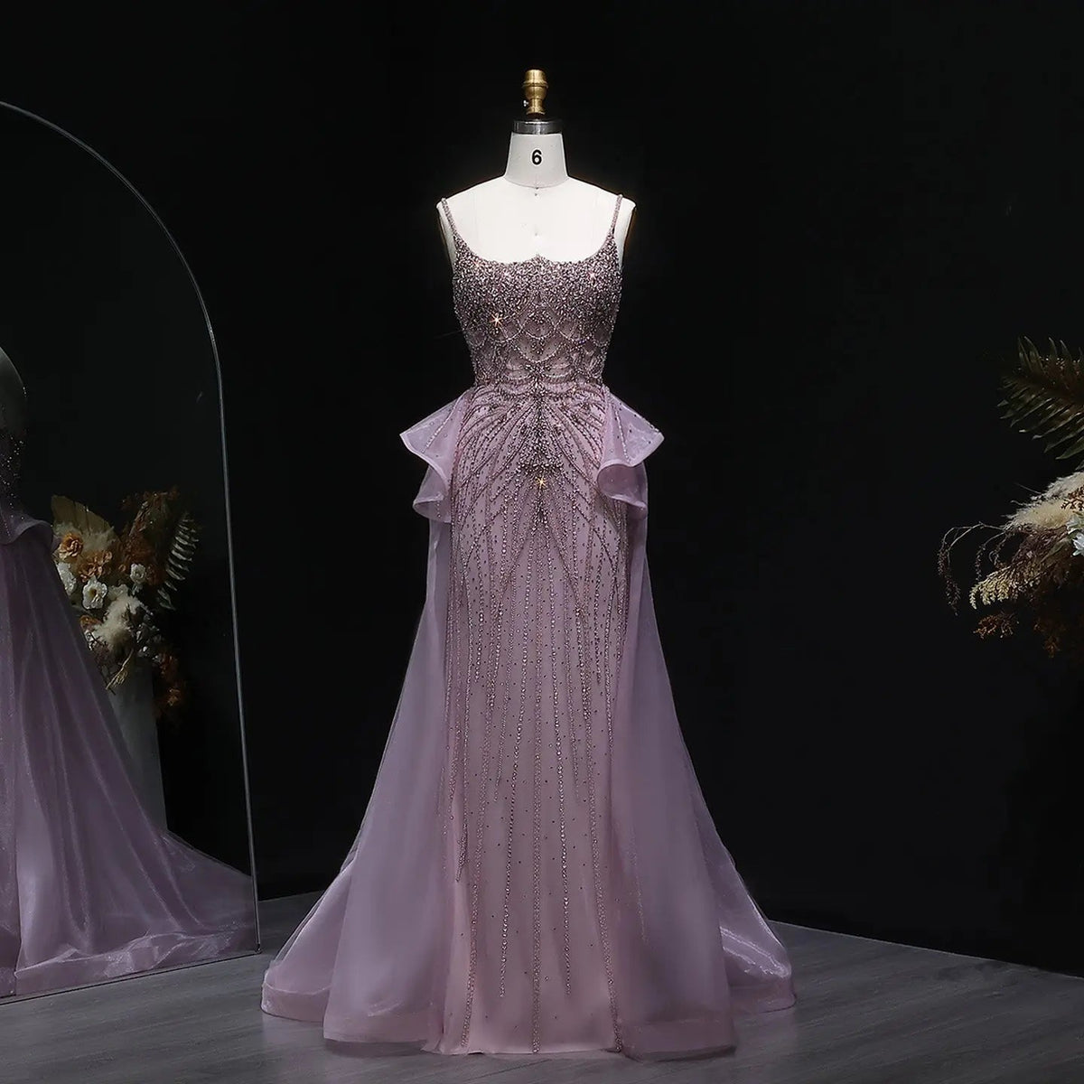 Luxury Champagne Mermaid Evening Dress with Overskirt SS026