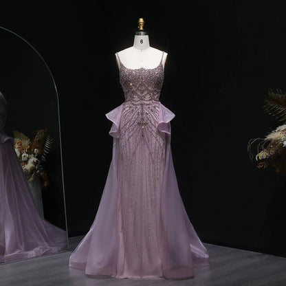 Luxury Champagne Mermaid Evening Dress with Overskirt SS026
