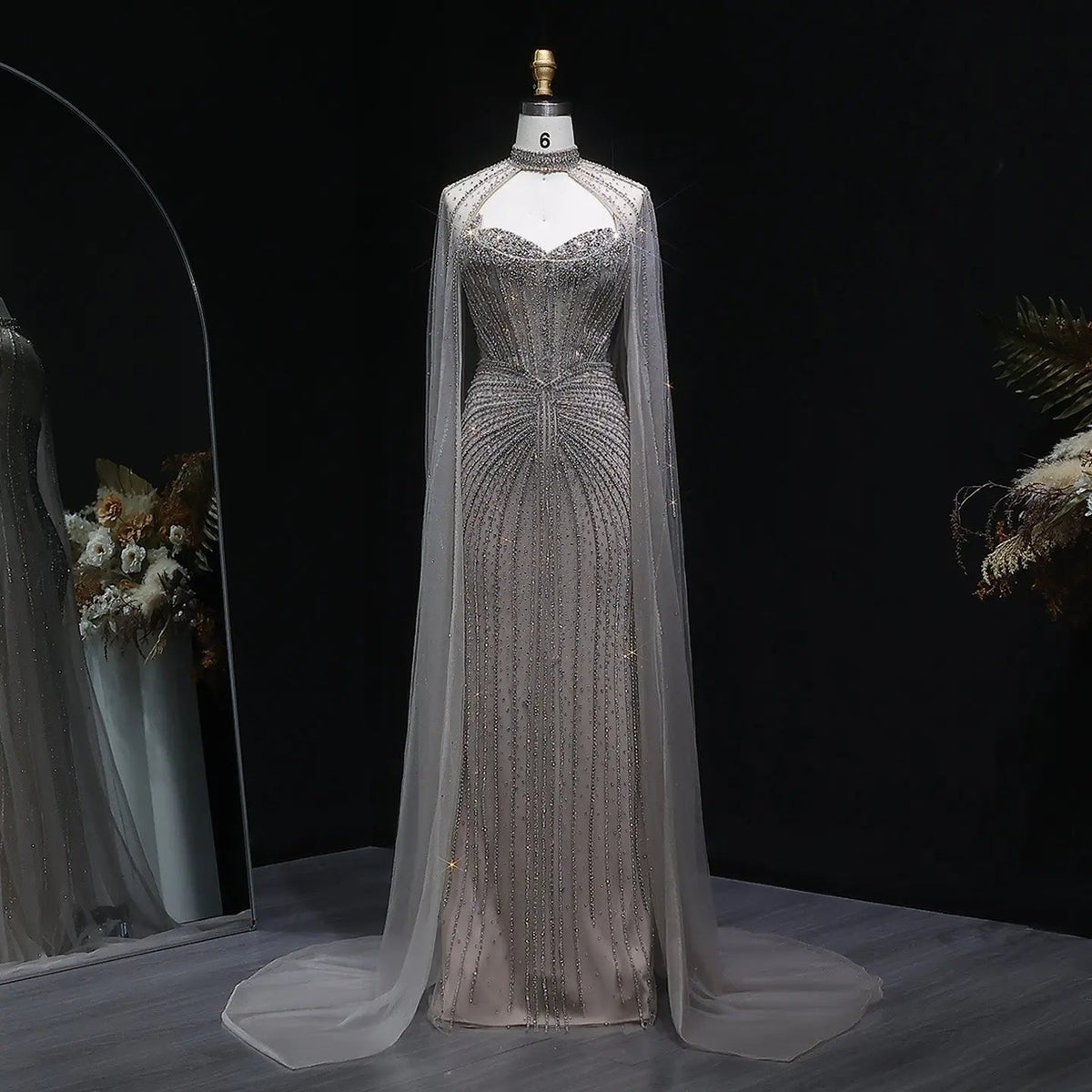 Luxury Mermaid Beaded Evening Dress with Cape SS156