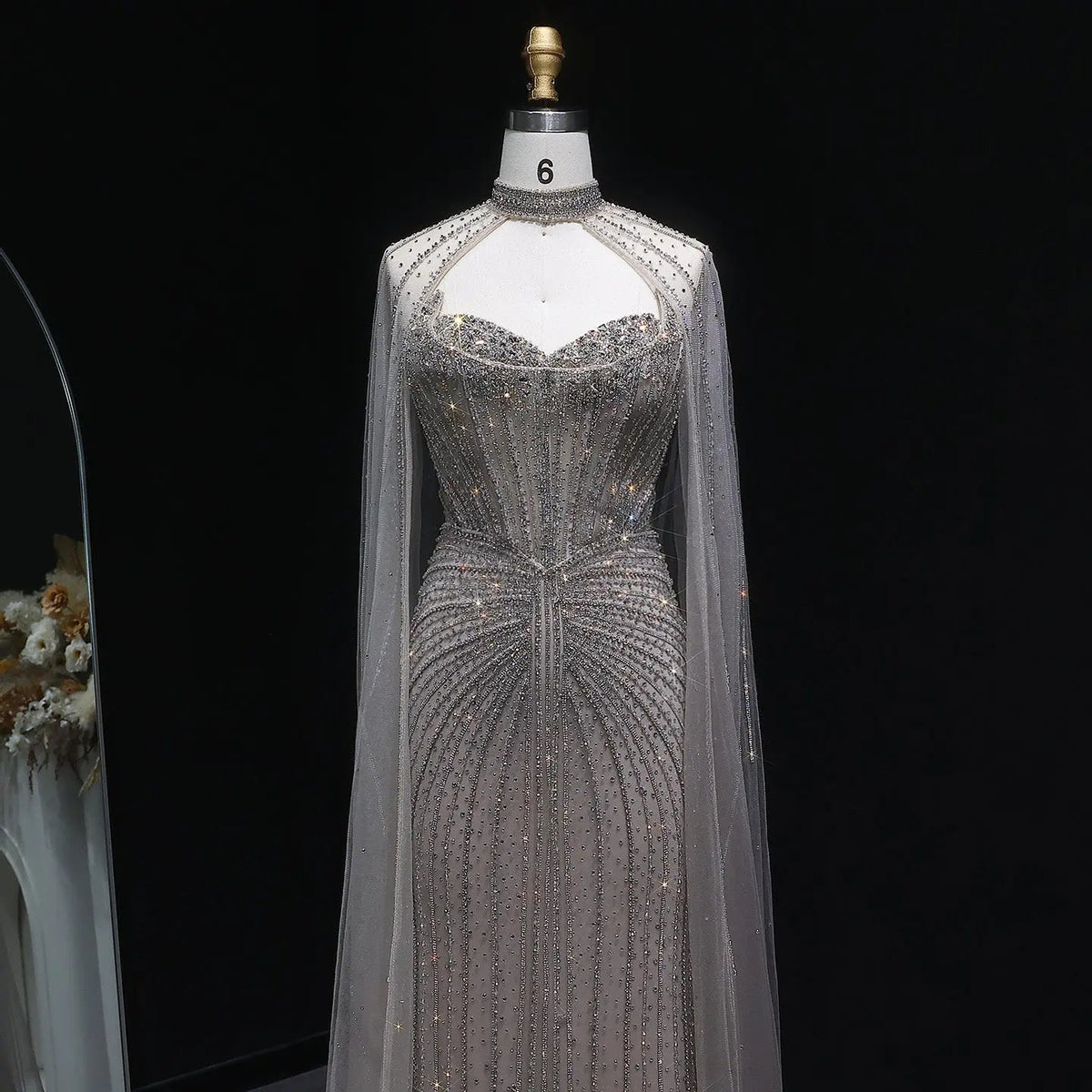 Luxury Mermaid Beaded Evening Dress with Cape SS156