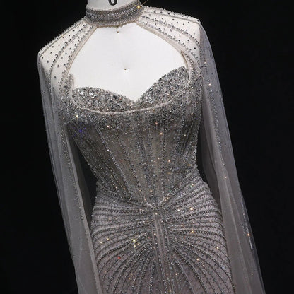 Luxury Mermaid Beaded Evening Dress with Cape SS156