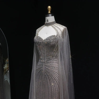 Luxury Mermaid Beaded Evening Dress with Cape SS156