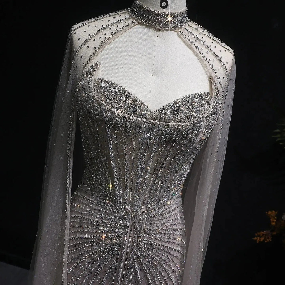 Luxury Mermaid Beaded Evening Dress with Cape SS156