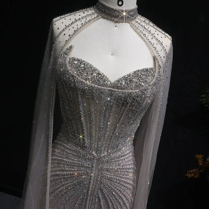 Luxury Mermaid Beaded Evening Dress with Cape SS156
