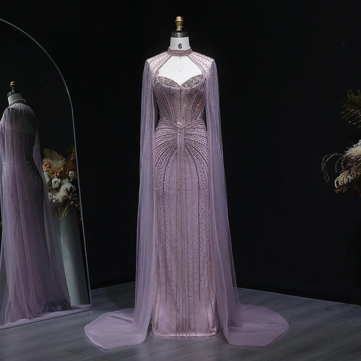 Luxury Mermaid Beaded Evening Dress with Cape SS156