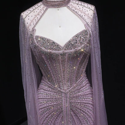 Luxury Mermaid Beaded Evening Dress with Cape SS156