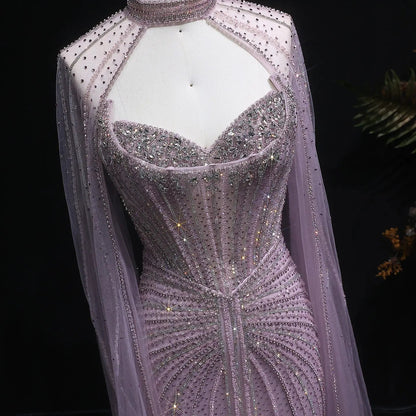 Luxury Mermaid Beaded Evening Dress with Cape SS156