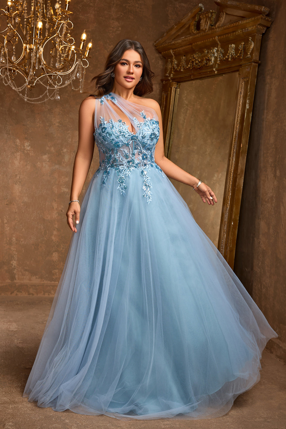 Luxury Blue One-Shoulder Sequin Evening Dress SF602