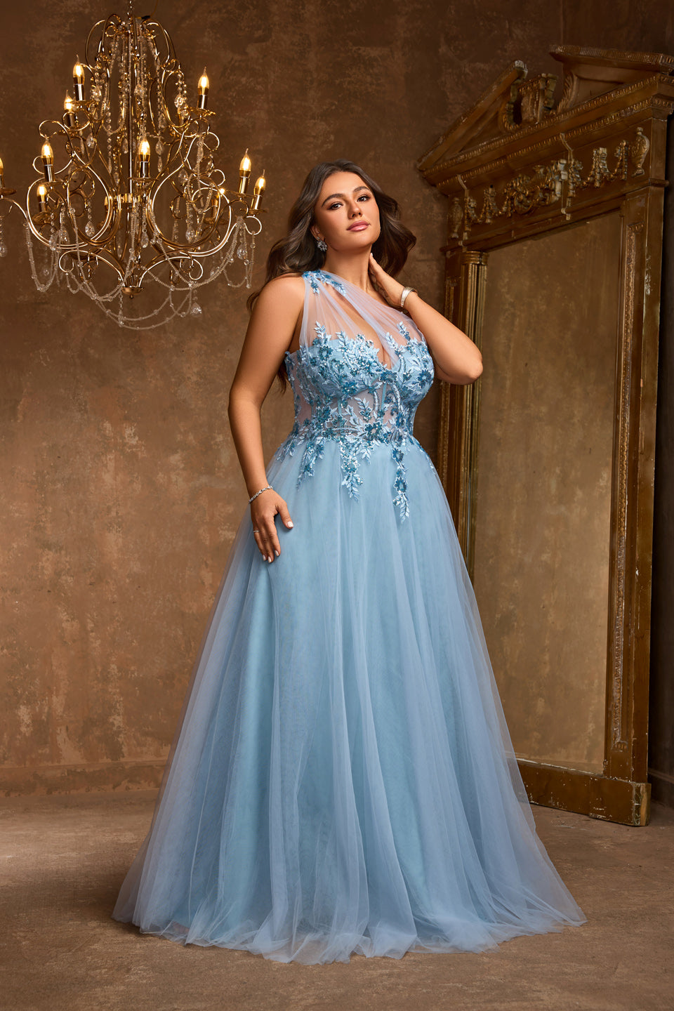 Luxury Blue One-Shoulder Sequin Evening Dress SF602
