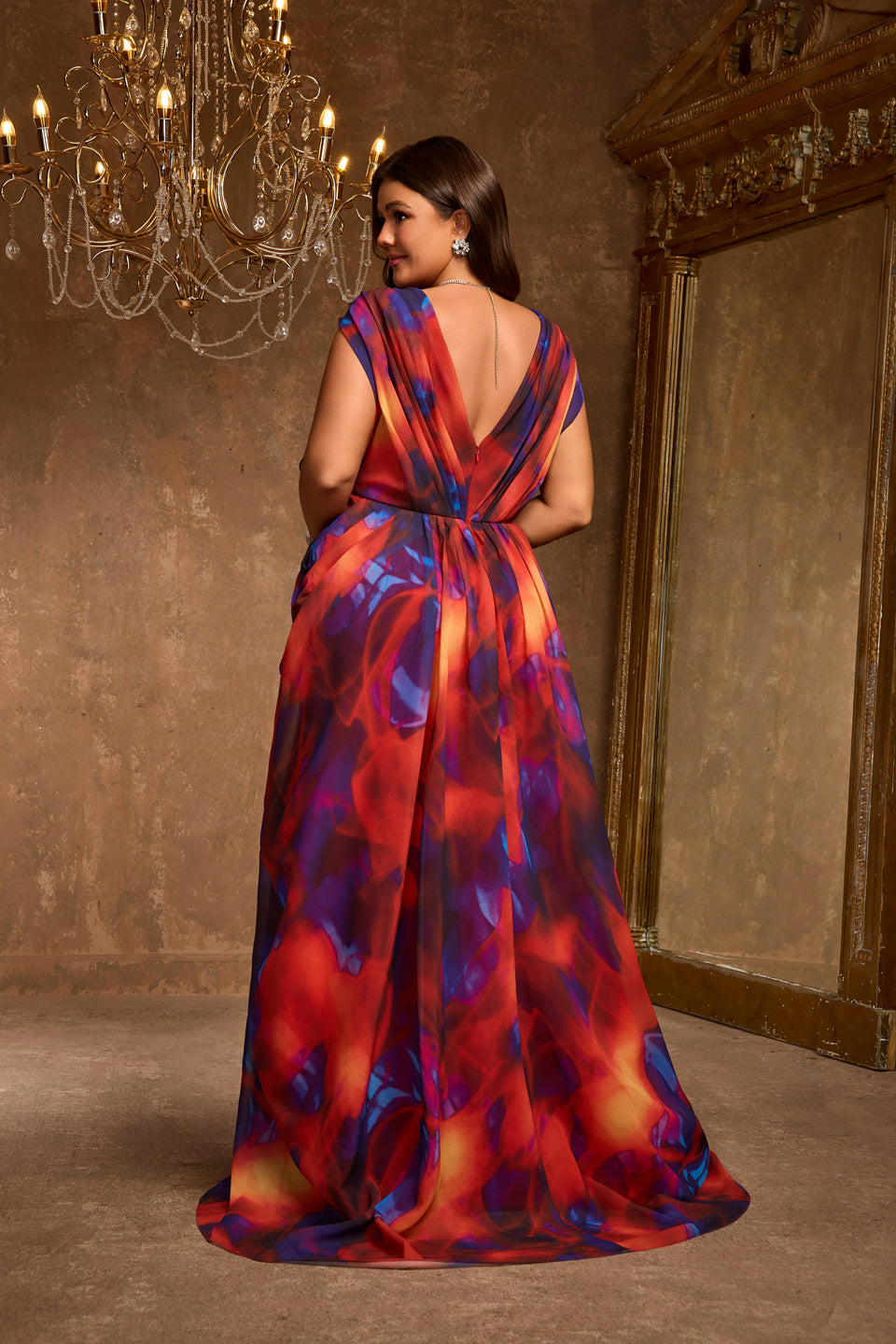 Luxury Multicolored Side-Slit Train Evening Dress SF612
