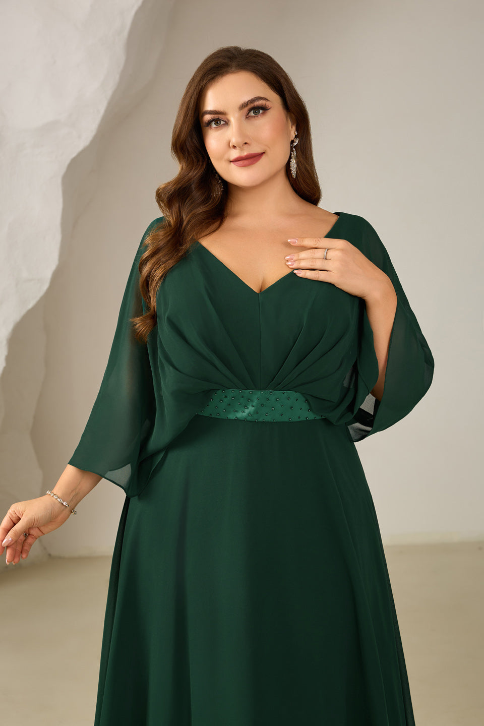 Luxury Emerald Green Pearl Evening Dress with Belt SF616