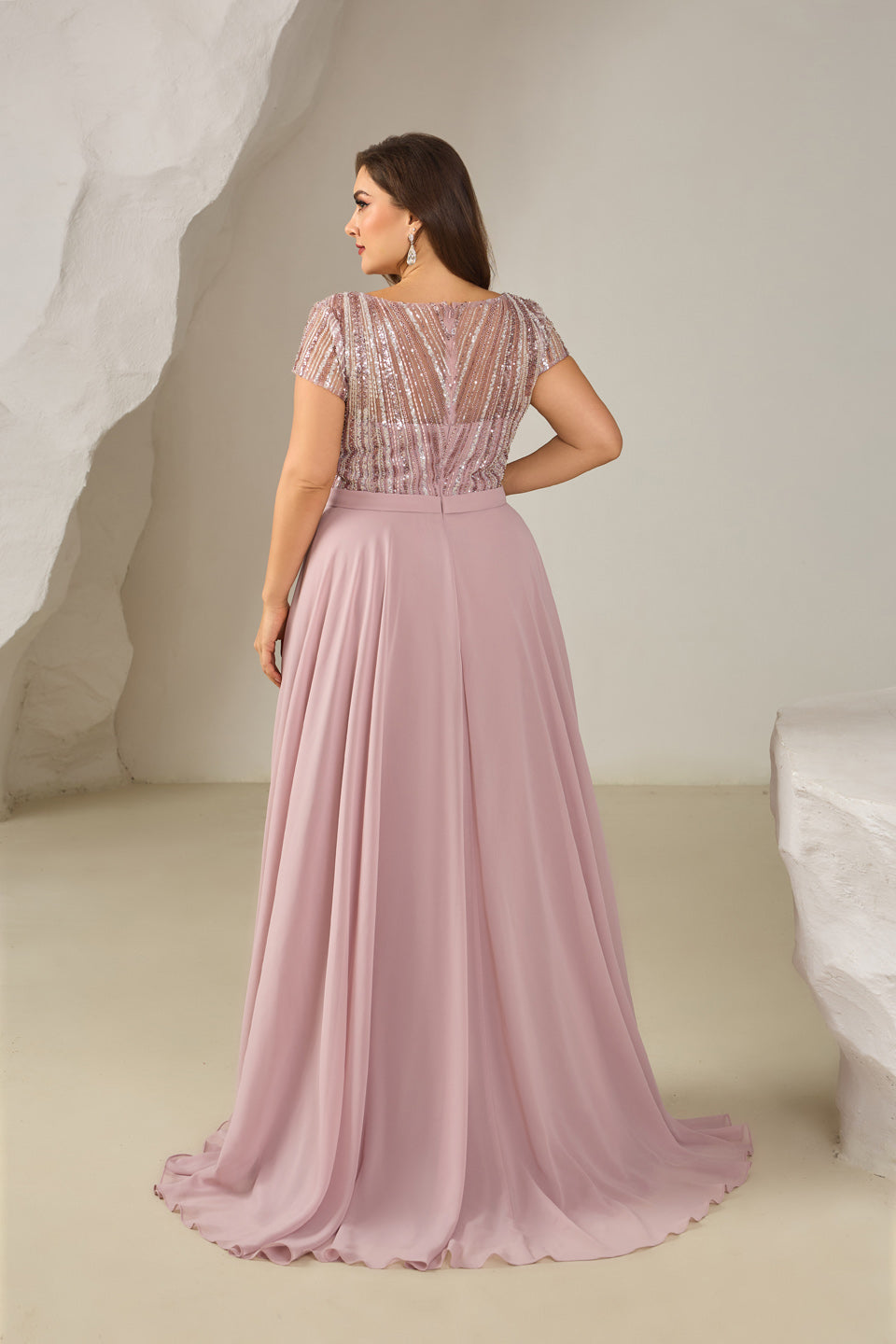 Glamorous Pink V-Neck Floor-Length Evening Dress SF601