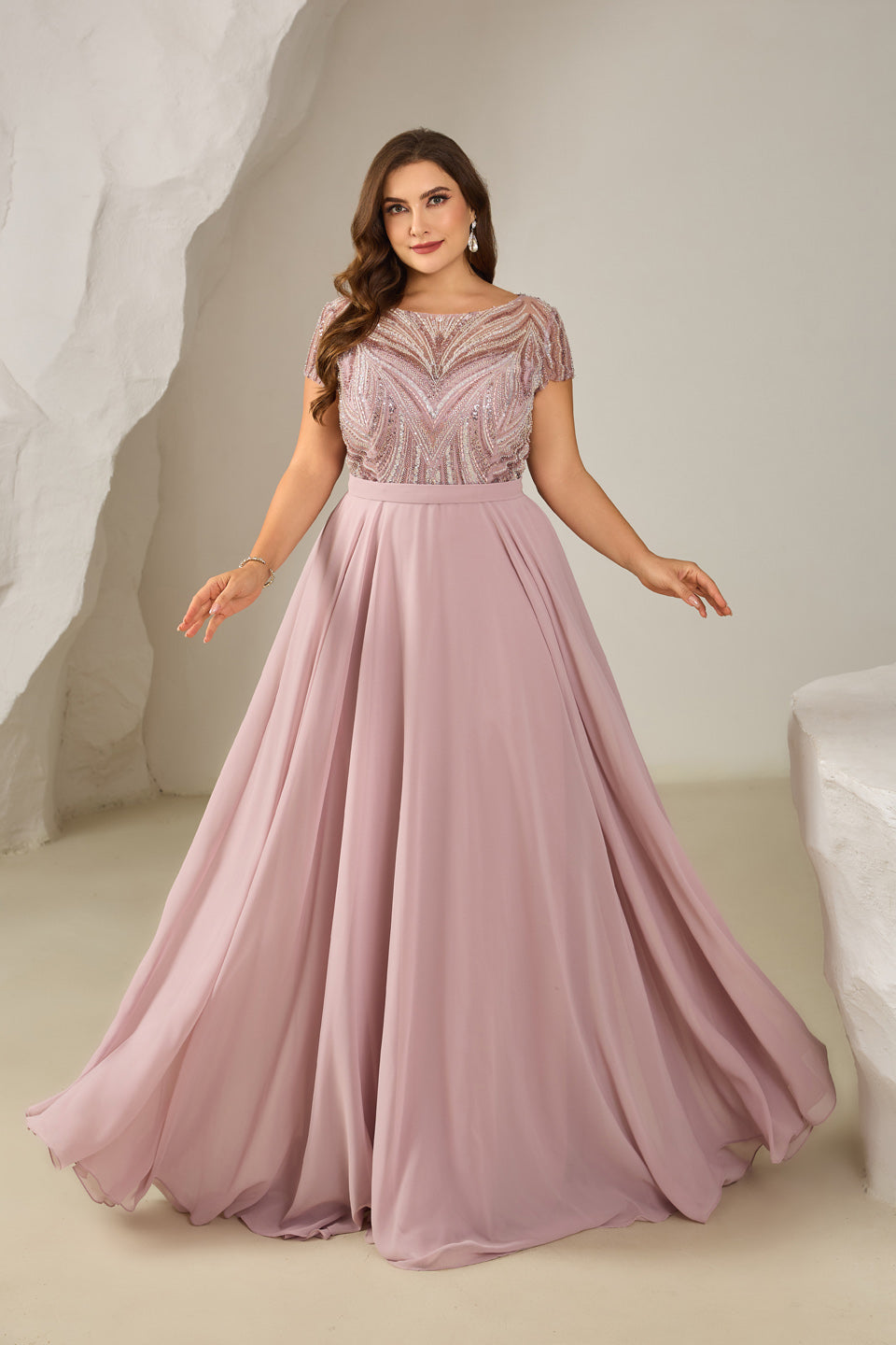 Glamorous Pink V-Neck Floor-Length Evening Dress SF601
