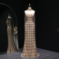 Luxury Beaded Nude Strapless Evening Dress with Scarf SS229