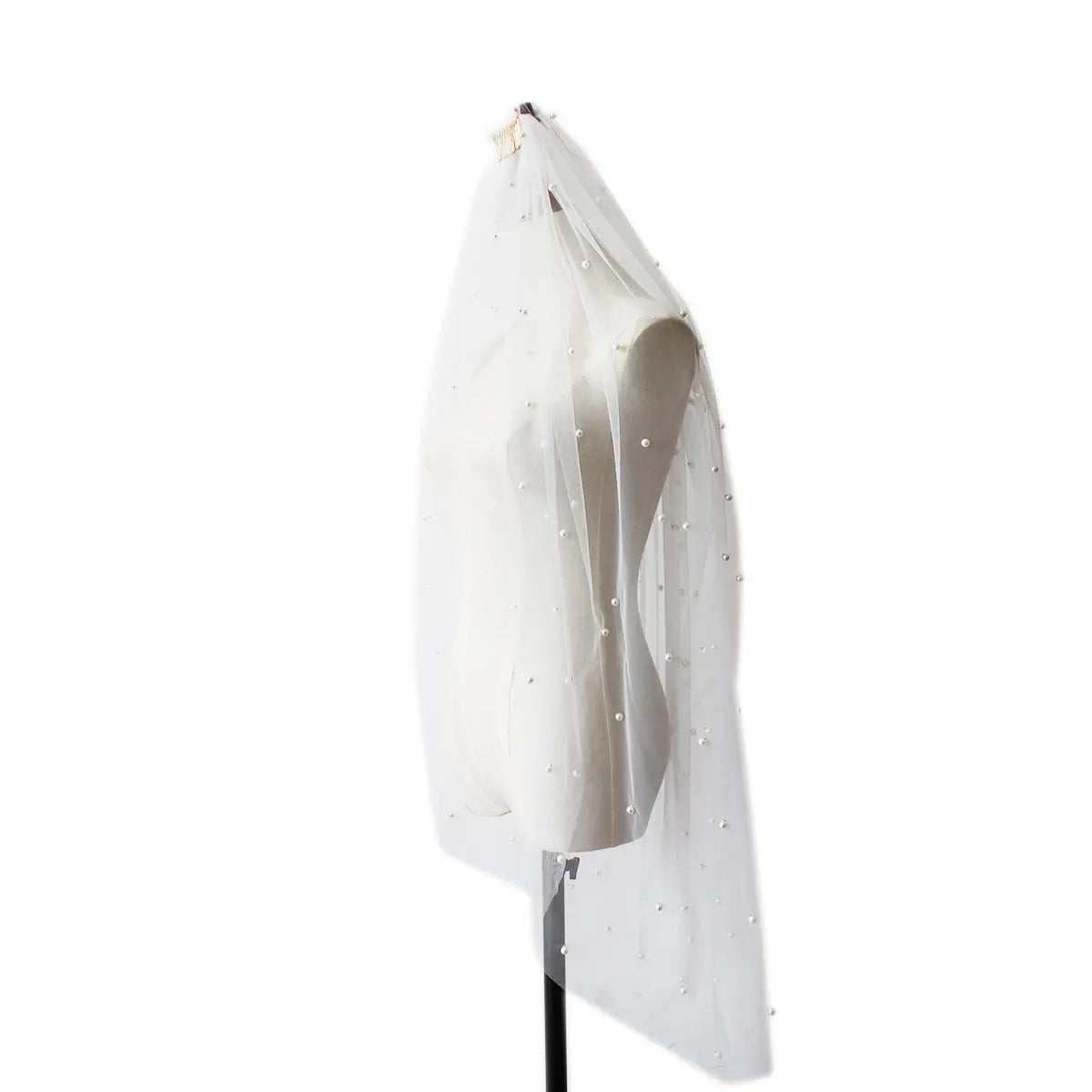 Minimalist Scattered Pearl Bridal Veil Long Soft Tulle 90.55inch Cathedral Wedding Veil Cut Edge BV002