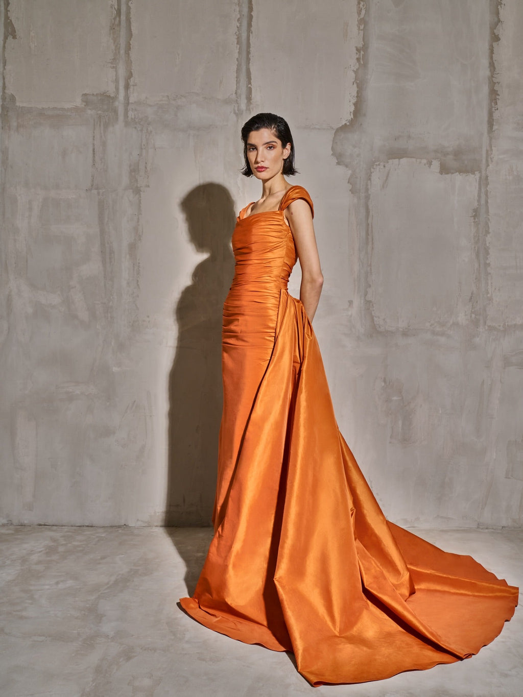 Luxury Orange Off Shoulder Evening Dress with Overskirt SF491