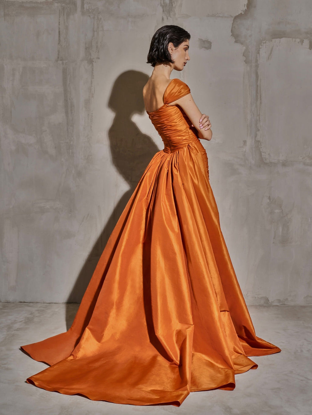 Luxury Orange Off Shoulder Evening Dress with Overskirt SF491