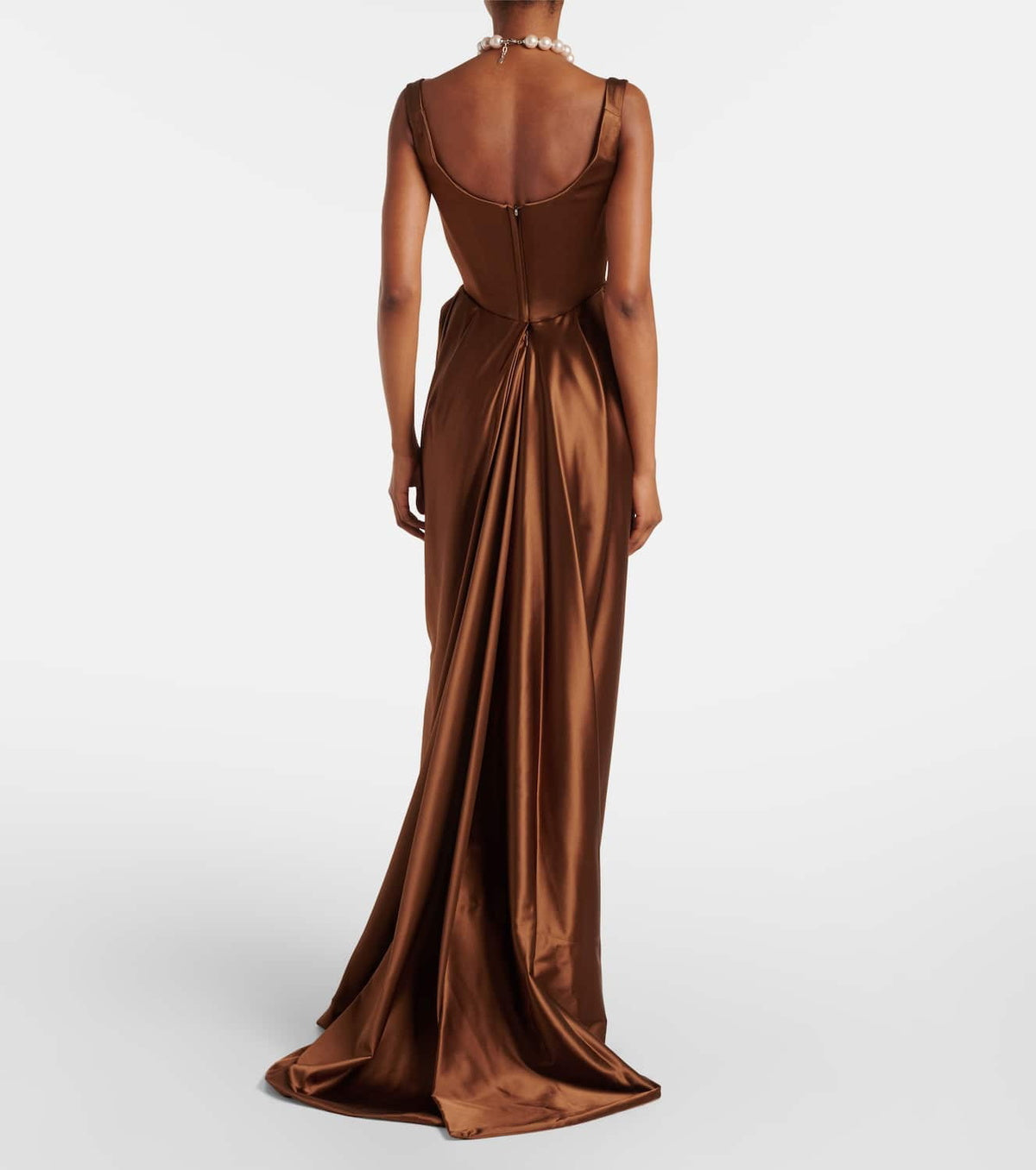 Elegant Brown Minimalist Floor-Length Evening Dress with Overskirt SF113