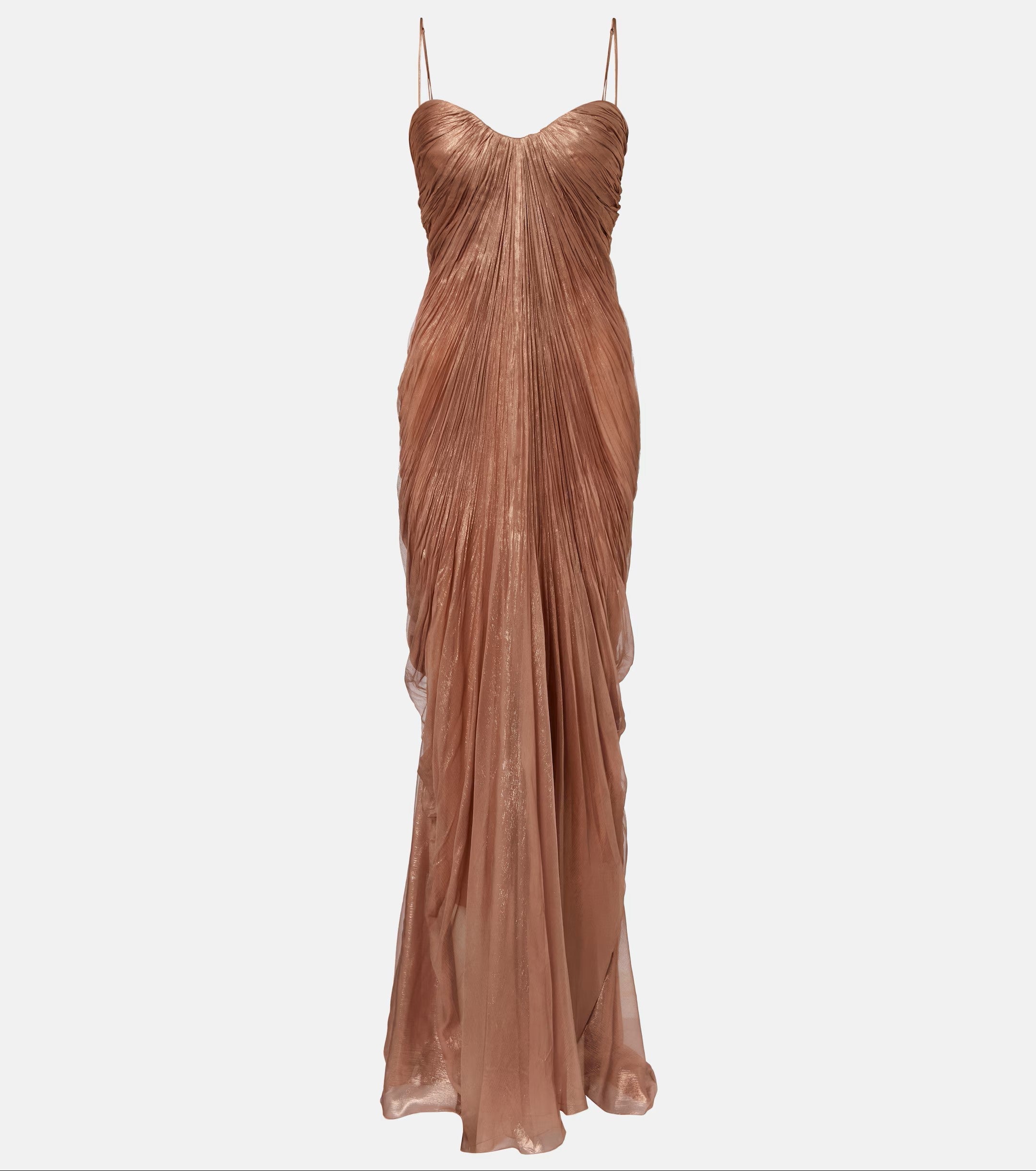 Glamorous Brown Spaghetti Strap Pleated Evening Dress SF194
