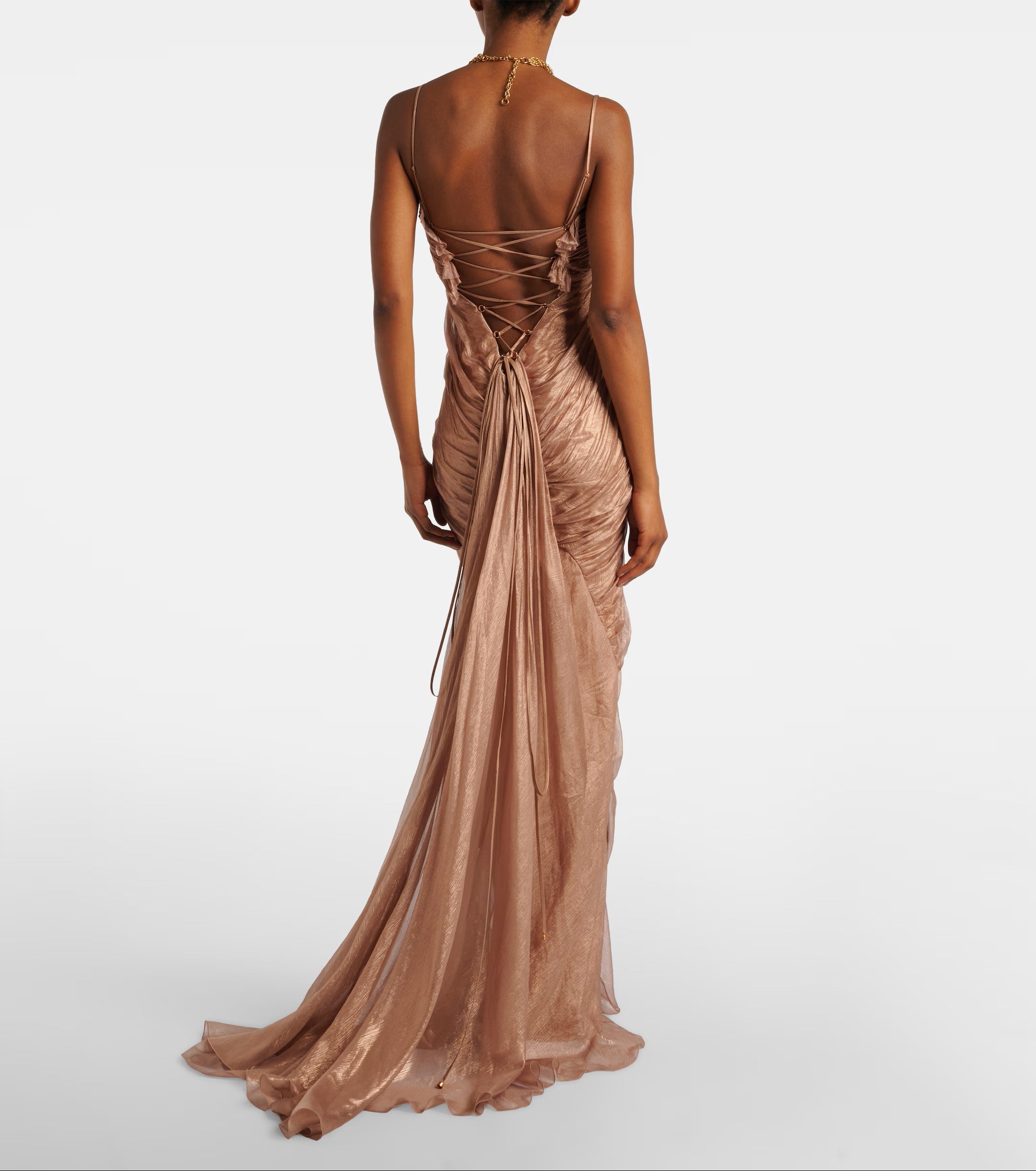 Glamorous Brown Spaghetti Strap Pleated Evening Dress SF194