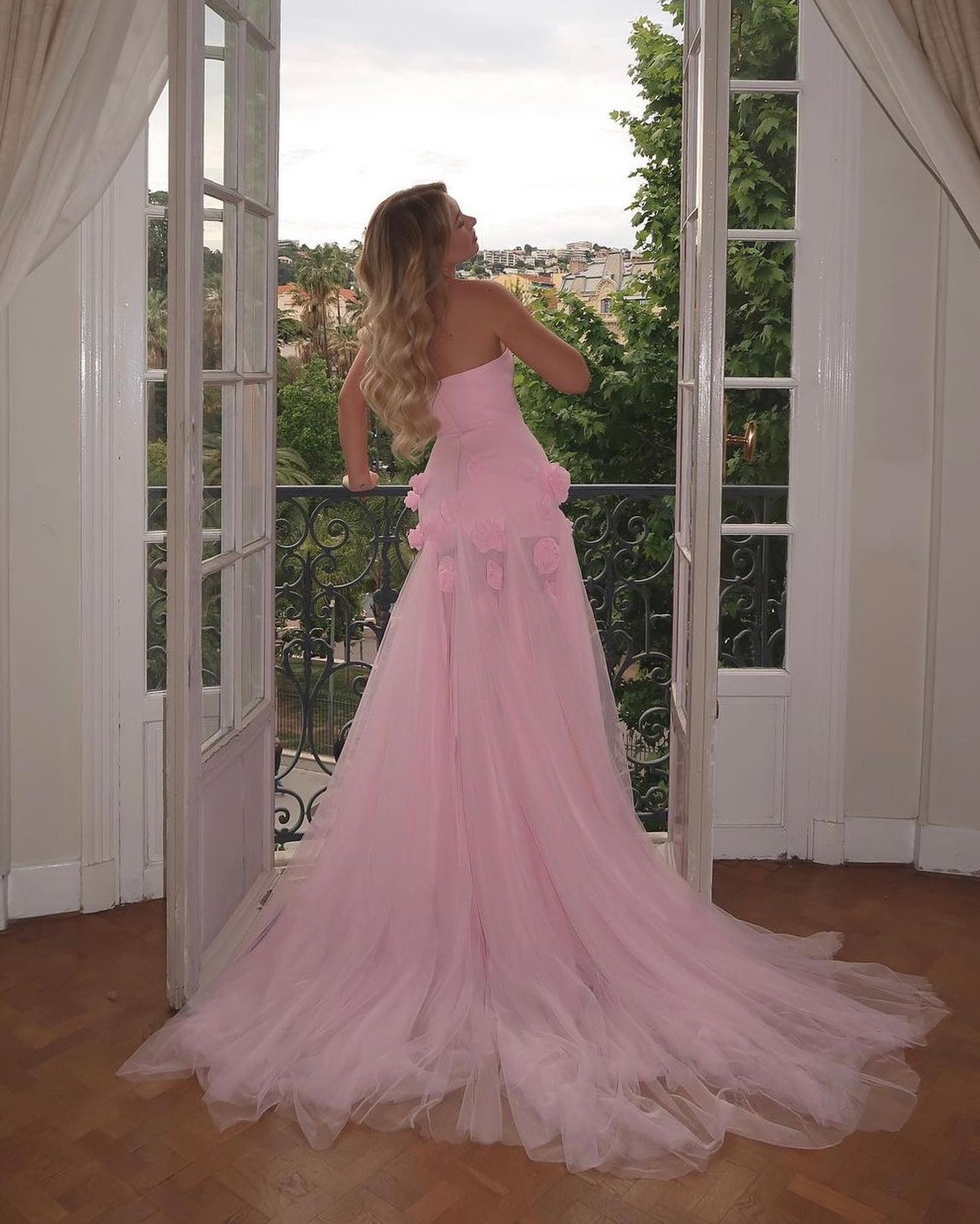 Chic Pink 3D Flowers Strapless Mermaid Evening Dress Side Slit SS207