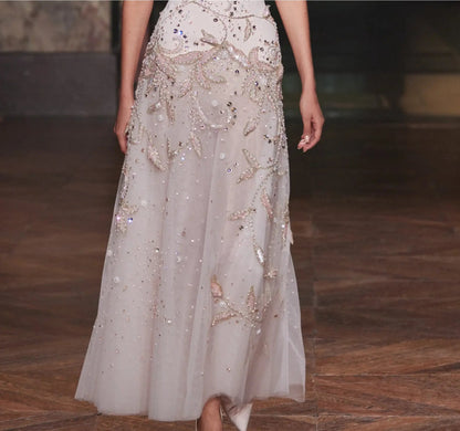 Luxury Blush Pink Crystal Short Sleeve 2 Pieces Evening Dress SS518
